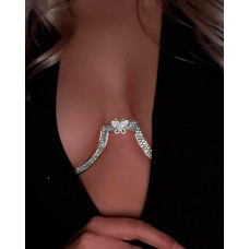 Allover Rhinestone Butterfly Pattern Bra Body Chain - silver