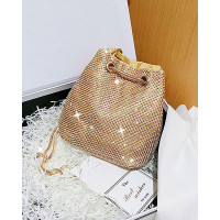 Allover Rhinestone Chain Bucket Evening Bag - gold