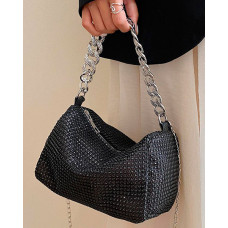 Allover Rhinestone Chain Strap Fashionable Bag - black