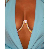 Allover Rhinestone Floral Pattern Beaded Body Chain - gold