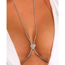 Allover Rhinestone Heart Shaped Body Chain - silver