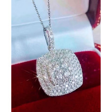 Allover Rhinestone Square Shaped Pendant Chain Necklace - silver