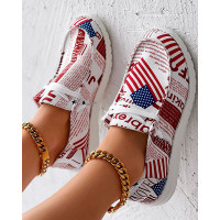 American Flag Newspaper Print Lace-up Casual Slip-On - red