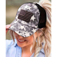 American Flag Star Tie Dye Mesh Splicing Baseball Cap - black