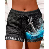 Anchor Print Drawstring Pocket Design Shorts - Dark grey