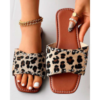 Animal Peep Toe Velcro Slippers - Leopard