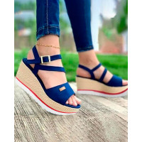 Ankle Strap Buckled Wedge Muffin Sandals - blue