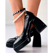 Ankle Strap Chunky Heels - black