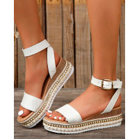 Ankle Strap Espadrilles Platform Wedge Sandals - white