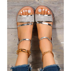 Ankle Strap Peep Toe Wedding Guest Sandals - silver