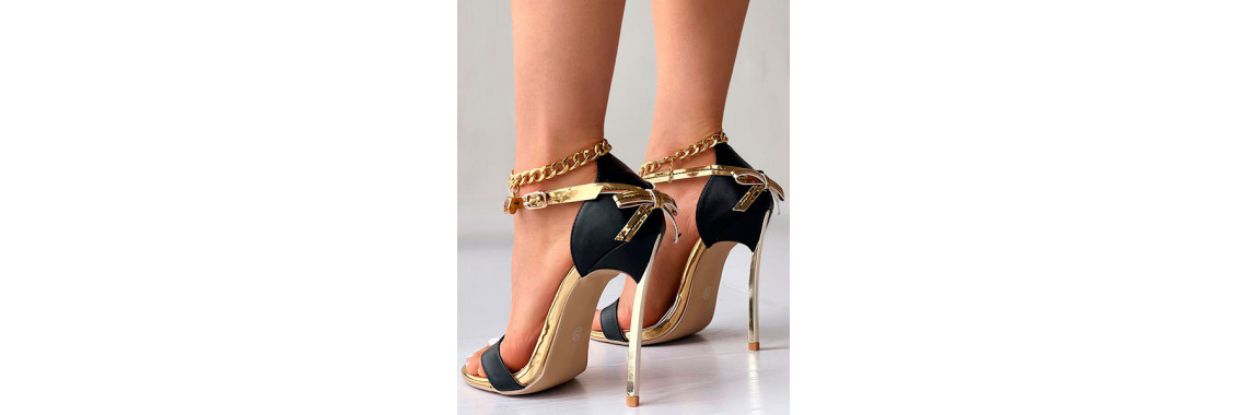 Ankle Strap Point Top Stiletto Heels - gold&black