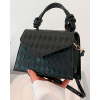 Argyle Pattern Magnet Satchel Bag - black