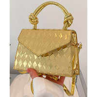 Argyle Pattern Magnet Satchel Bag - gold