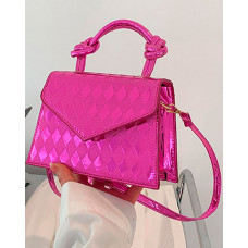 Argyle Pattern Magnet Satchel Bag - hot pink