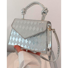 Argyle Pattern Magnet Satchel Bag - silver