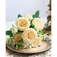 Artificial Peonies Flowers Faux Peony Bouquet Outdoor Flower Arrangement Wedding Table Centerpiece Decorations - champagne