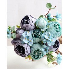 Artificial Peonies Flowers Faux Peony Bouquet Outdoor Flower Arrangement Wedding Table Centerpiece Decorations - dark blue