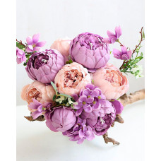 Artificial Peonies Flowers Faux Peony Bouquet Outdoor Flower Arrangement Wedding Table Centerpiece Decorations - light purple