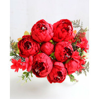 Artificial Peonies Flowers Faux Peony Bouquet Outdoor Flower Arrangement Wedding Table Centerpiece Decorations - red