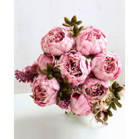 Artificial Peonies Flowers Faux Peony Bouquet Outdoor Flower Arrangement Wedding Table Centerpiece Decorations - red bean