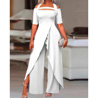 Asymmetrical Neck Wide Leg Jumpsuit - white