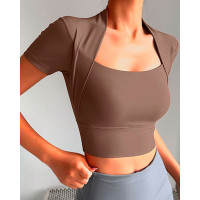 Asymmetrical Quick Dry Crop Yoga Active Top - coffee