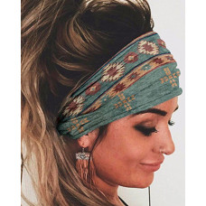 Aztec Geometric Print Elastic Yoga Sport Wide Headband - gray