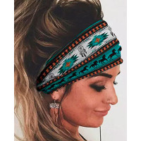 Aztec Geometric Print Elastic Yoga Sport Wide Headband - green