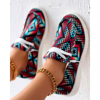 Aztec Geometric Print Lace-up Casual Slip-On - Multicolor