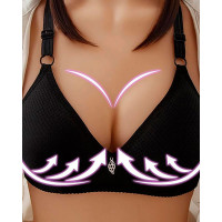 Back Buckle Cotton Bra Underwear Widened Straps Chest Cover Bras - black