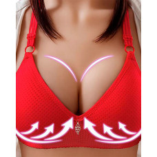 Back Buckle Cotton Bra Underwear Widened Straps Chest Cover Bras - red