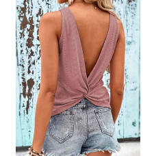 Backless Eyelet Embroidery Tank Top - pink