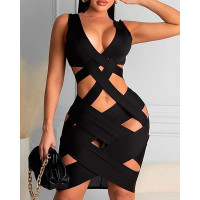 Bandage Cutout Sleeveless Bodycon Dress - black