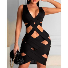 Bandage Cutout Sleeveless Bodycon Dress - black