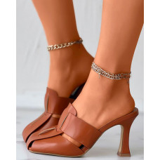 Bandage Square Toe Pyramid Heels - brown