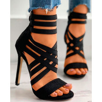 Bandage Zip Back Suede Stiletto Heels - black