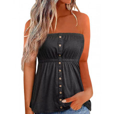 Bandeau Buttoned Ruched Tank Top - Dark grey