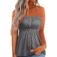 Bandeau Buttoned Ruched Tank Top - gray