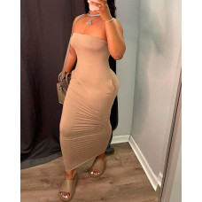 Bandeau Pocket Design Maxi Dress - khaki