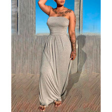 Bandeau Ruched Sleeveelss Maxi Dress - gray