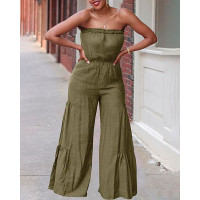 Bandeau Ruched Wide Leg Jumpsuit - green