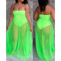 Bandeau Sleeveless Sheer Mesh Party Dress - green