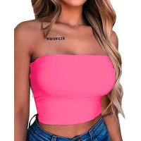 Bandeau Strapless Crop Tube Top - pink