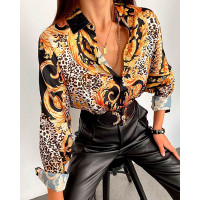 Baroque Cheetah Print Long Sleeve Buttoned Shirt - black