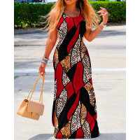 Baroque Leopard Print Sleeveless Casual Maxi Dress - red