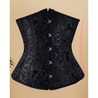 Baroque Pattern Tummy Control Boned Bustier Corset Lace-up Back Shapewear Top - black