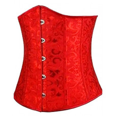 Baroque Pattern Tummy Control Boned Bustier Corset Lace-up Back Shapewear Top - red