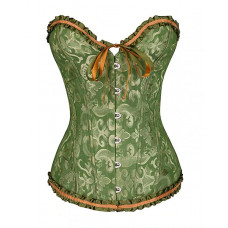 Baroque Pattern Tummy Control Overbust Boned Bustier Corset Eyelet Lace-up Shapewear Top - green