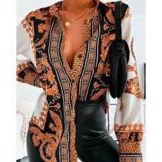 Baroque Print Button Front Shirt - Multicolor