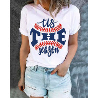 Baseball Letter Print Casual T-shirt - white